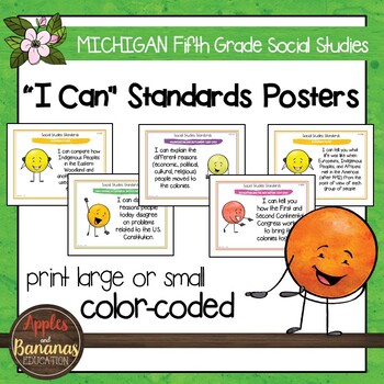 Preview of Michigan Social Studies Standards - Fifth Grade Posters