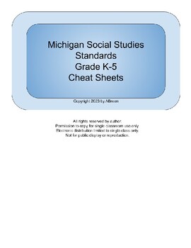 Preview of Michigan Social Studies Standards K-5 Cheat Sheets