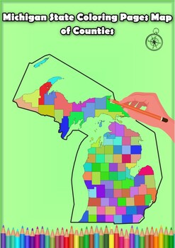 Preview of Michigan State Coloring Pages Map of Counties Highlighting Rivers Lakes Cities