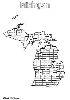 Preview of Michigan State Map with Counties Coloring and Learning