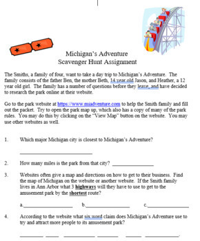 Preview of Michigan's Adventure Website Scavenger Hunt