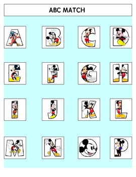 Preview of Mickey Mouse ABC Match File Folder Game