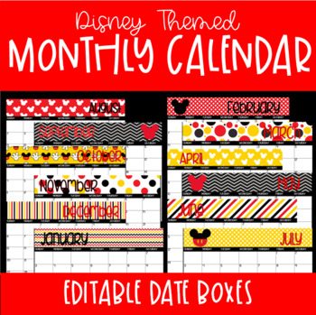 Preview of Mickey Mouse Disney Themed Calendar-Editable