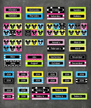 Preview of Mouse Ears Inspired Pocket Chart Calendar Editable in BRIGHT CHALKBOARD