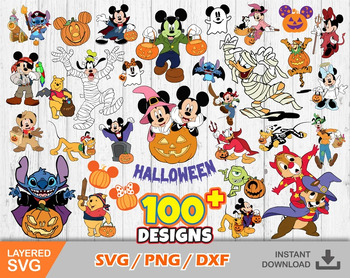 Preview of Mickey and Friends Halloween 100 cliparts bundle, Halloween svg cut files