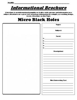 Preview of Micro Black Holes "Informational Brochure" Worksheet & WebQuest