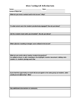 Preview of Micro-Teaching Self-Reflection Form