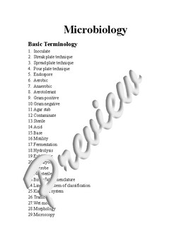 Preview of Microbiology - Introduction to Microbiology Terms, Tools, Glossary - w/ Answers