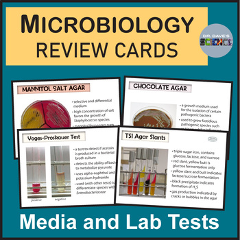 Preview of Microbiology Lab Review Micro Study Cards Selective Differential Agar Tests