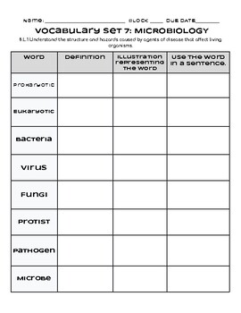 Preview of Microbiology Vocabulary Set