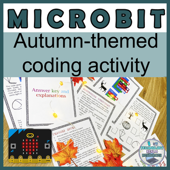 Preview of Microbit Autumn Fall themed coding activity with a 6 programs checklist