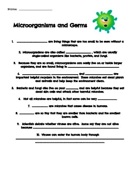 Microorganisms and Germs Worksheet by amy rigdon | TpT