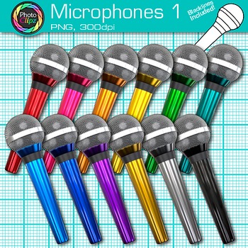 Preview of Microphones Clipart: Colorful 80's Vintage Retro Music Clip Art, Commercial Use