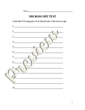 Preview of Microscope Assessment with Answer Key (binocular microscope)