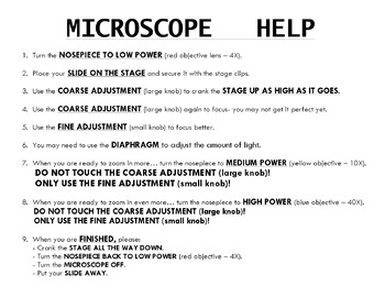 Preview of Microscope Focusing Help Sheet
