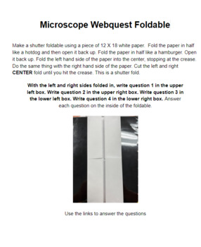 Preview of Microscope Foldable Webquest