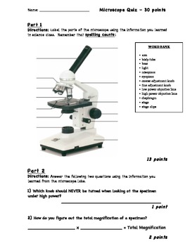 Microscope Quiz by Rosaria Circelli | Teachers Pay Teachers