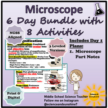 Preview of Microscope Unit Notes & Activities 6 Days Worth, 8 Materials