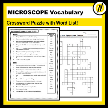 Preview of Fun Microscope Vocabulary Crossword Puzzle with Word Bank - Great for ESL!