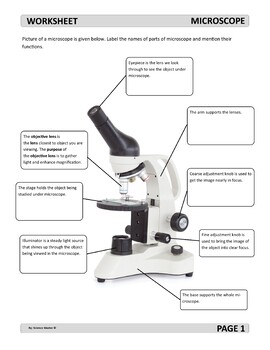 Parts of Microscope Worksheet Distance Learning by Science Master