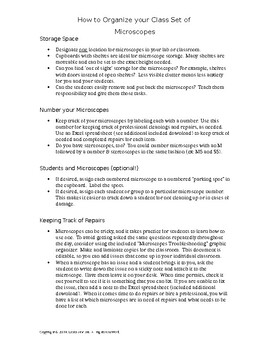 Preview of Microscopes - Teacher Guide for Organizing a Classroom Set