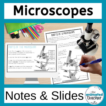Preview of Microscopes Worksheets, Notes, Slides & Wet Mount Slide Activity