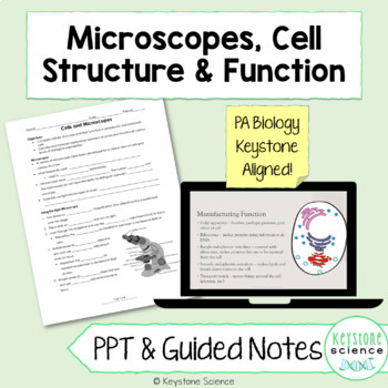 Preview of Microscopes & Cell Parts PowerPoint, Guided Notes & KEY Biology Keystone Aligned