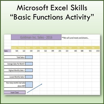 Preview of Basic Function & Formulas Lesson Activity for Teaching Microsoft Excel