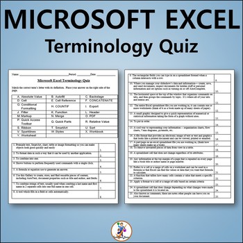 Preview of Vocabulary Quiz and Word List for Teaching Microsoft Excel