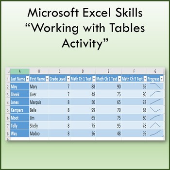 Preview of Working with Tables Lesson Activity for Teaching Microsoft Excel