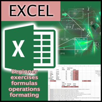 Preview of Microsoft Excel 5 BEGINNER exercises basic operations formulas formatting