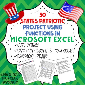 Preview of MICROSOFT EXCEL: Patriotic 50 States Project Using Formulas & Functions