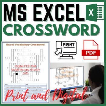 Preview of Microsoft Excel Vocabulary Crossword Puzzle - Digital and print activity