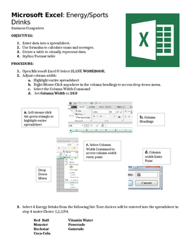 Preview of Microsoft Excel Guided Lesson 1: Energy/Sports Drinks
