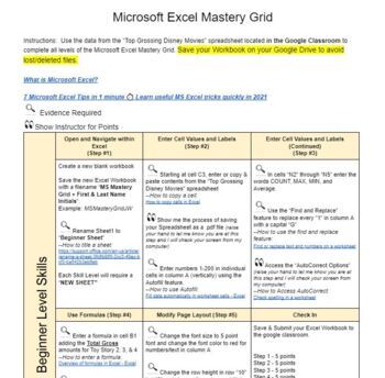 Preview of Microsoft Excel Mastery Grid