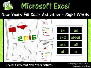 Preview of Microsoft Excel New Year Mystery Pictures (Sight Words) – Computer Lab