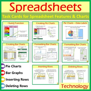 Preview of Microsoft Excel Spreadsheet Features & Chart Task Cards Help Cards