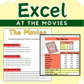 Preview of Microsoft Excel Spreadsheets - At The Movies Spreadsheet Scenario