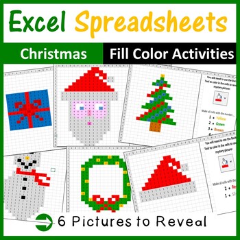 Preview of Christmas Pixel Art in Microsoft Excel Spreadsheets - Pack 1