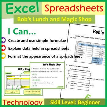 Preview of Microsoft Excel Spreadsheets Bob's Lunch & Magic Shop Scenario