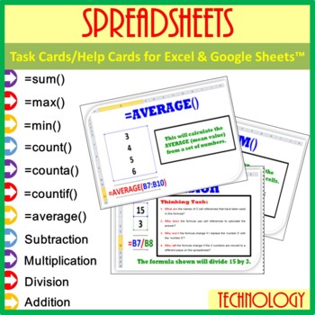 Preview of Task/Help Cards (Formula Practice) for Google Sheets™ & Excel Spreadsheets