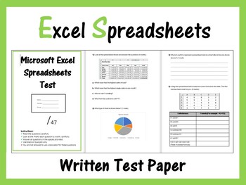 Preview of Microsoft Excel Spreadsheets - Paper Test