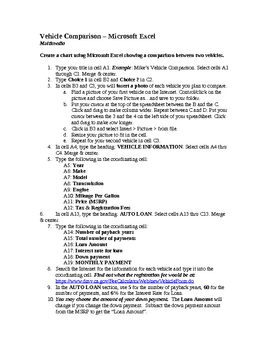 Preview of Microsoft Excel - Vehicle Comparison