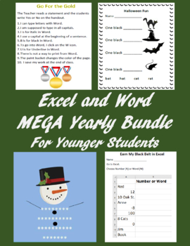Preview of Microsoft Excel and Word MEGA Yearly Bundle For Younger Students Digital