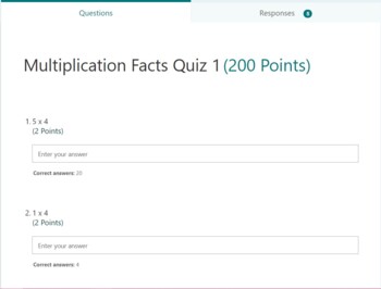 Preview of Microsoft Forms Multiplication Facts Quiz 1