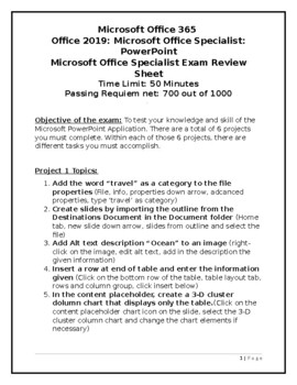 Preview of Microsoft Office 365 PowerPoint 2019 MOS Exam Review Sheet