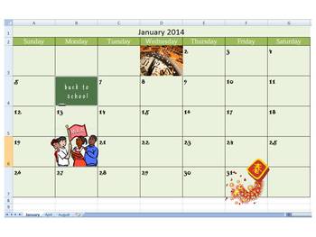 Preview of Calendar Creation Assignment for Microsoft Office Excel