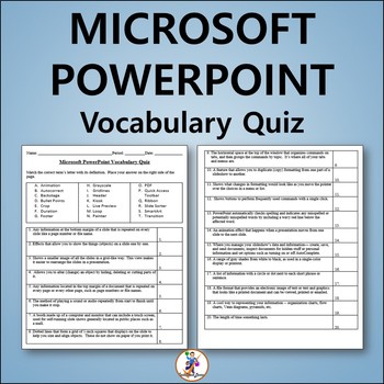 Preview of Vocabulary Quiz and Word List for Teaching Microsoft PowerPoint