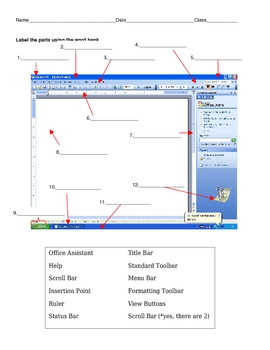 Microsoft Word 2003 Label the Parts by Krissy Edwards | TpT