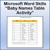 Baby Names Table Lesson Activity for Teaching Microsoft Wo